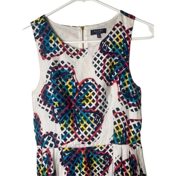 Kaari Blue Floral Geo 100% Linen dress, Size 4 - Picture 3 of 6